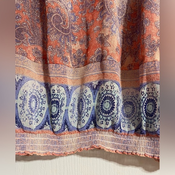 Lucky Brand Boho Tassel Tie Lightweight Coastal Paisley Sheer Blouse Size Medium - Picture 6 of 10
